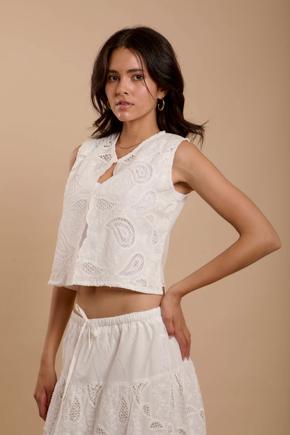 Hippie White Embro Vest