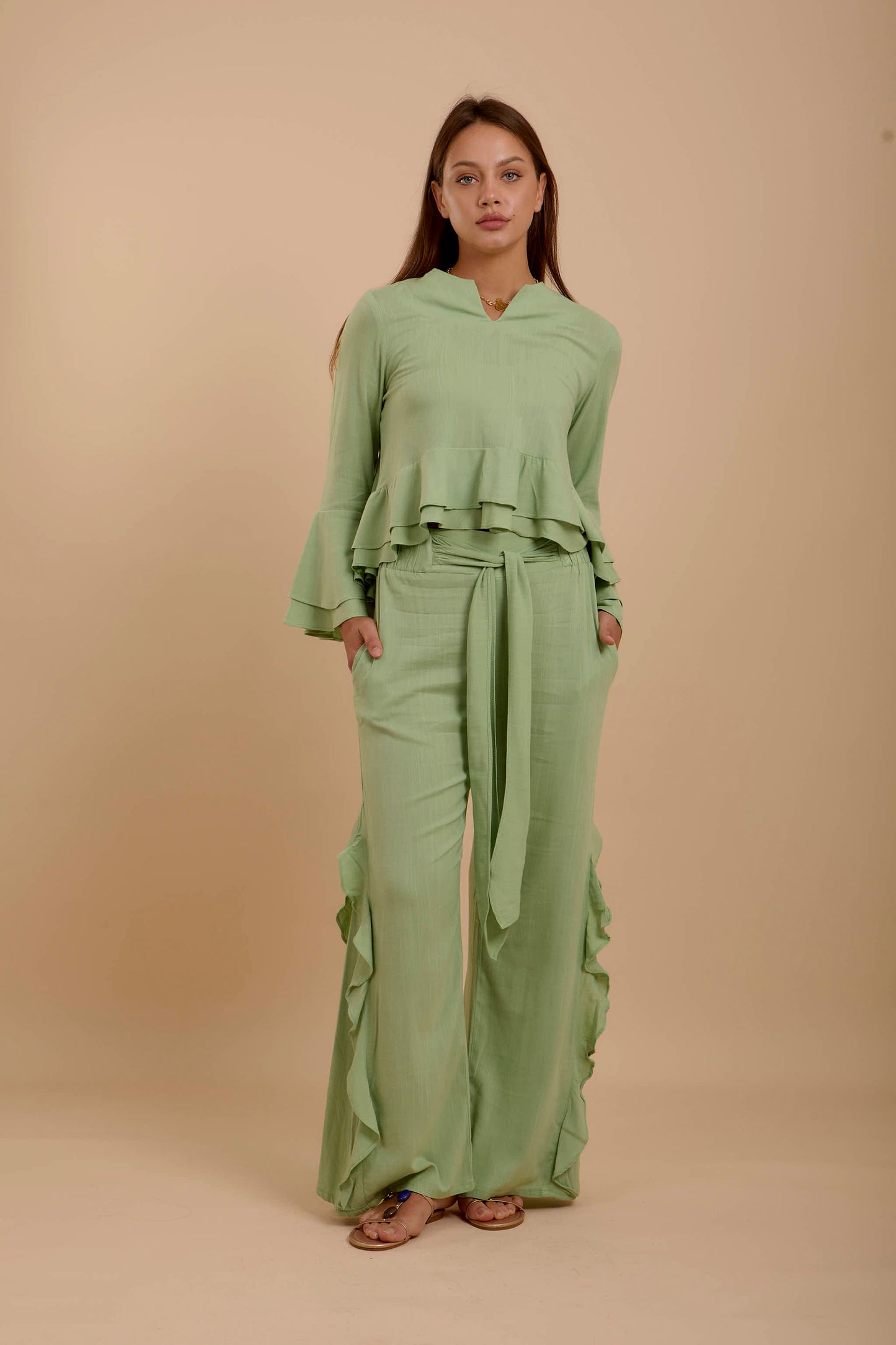 Mint side ruffles Pants