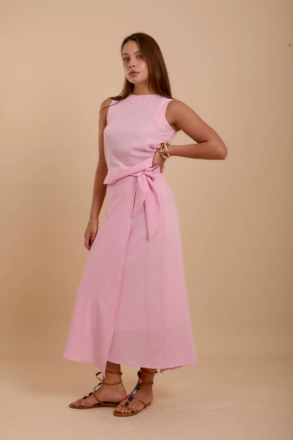 Pink Linen Sleeveless Top