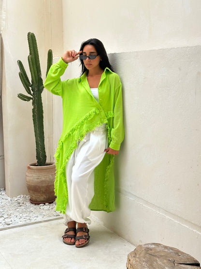 Fringed Sided Shirt in Apple Green