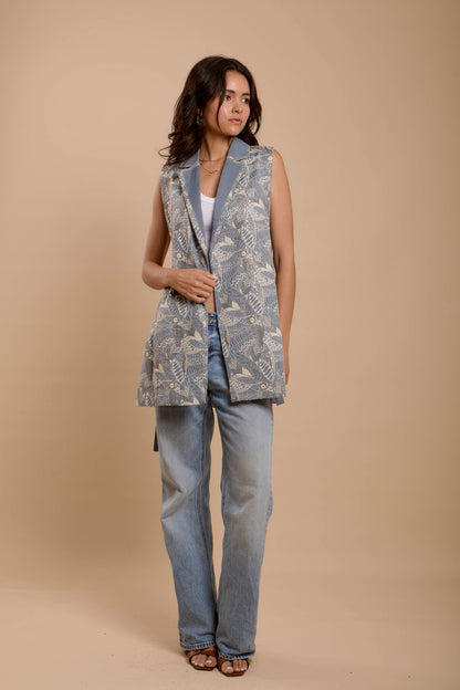 Blue & White Embro Vest