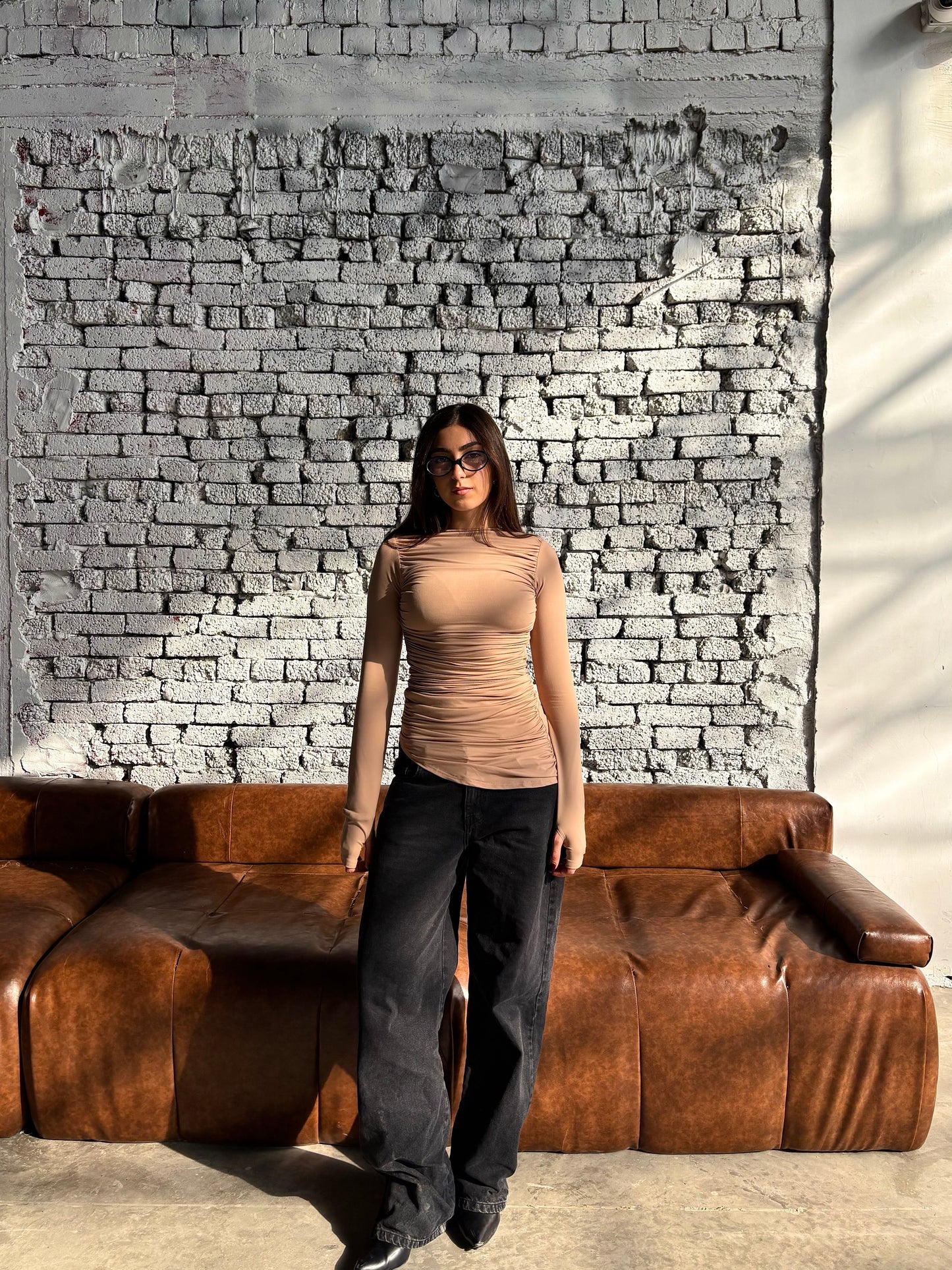 Contour Drape Top - Beige