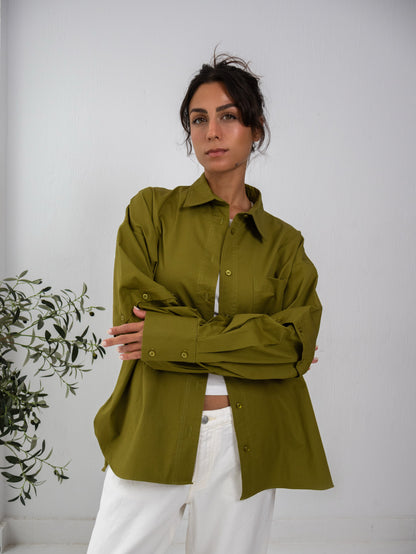 Buttoned Ease Chemise in Olive Green