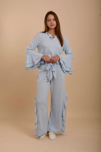 Blue side ruffles Pants
