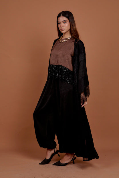 Satin & Lace Black Kimono