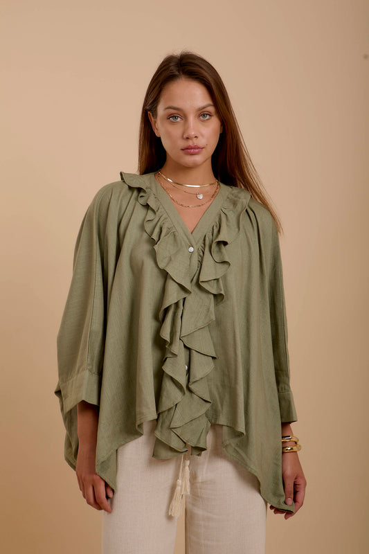 Ruffles Boho Matcha-Mint shirt