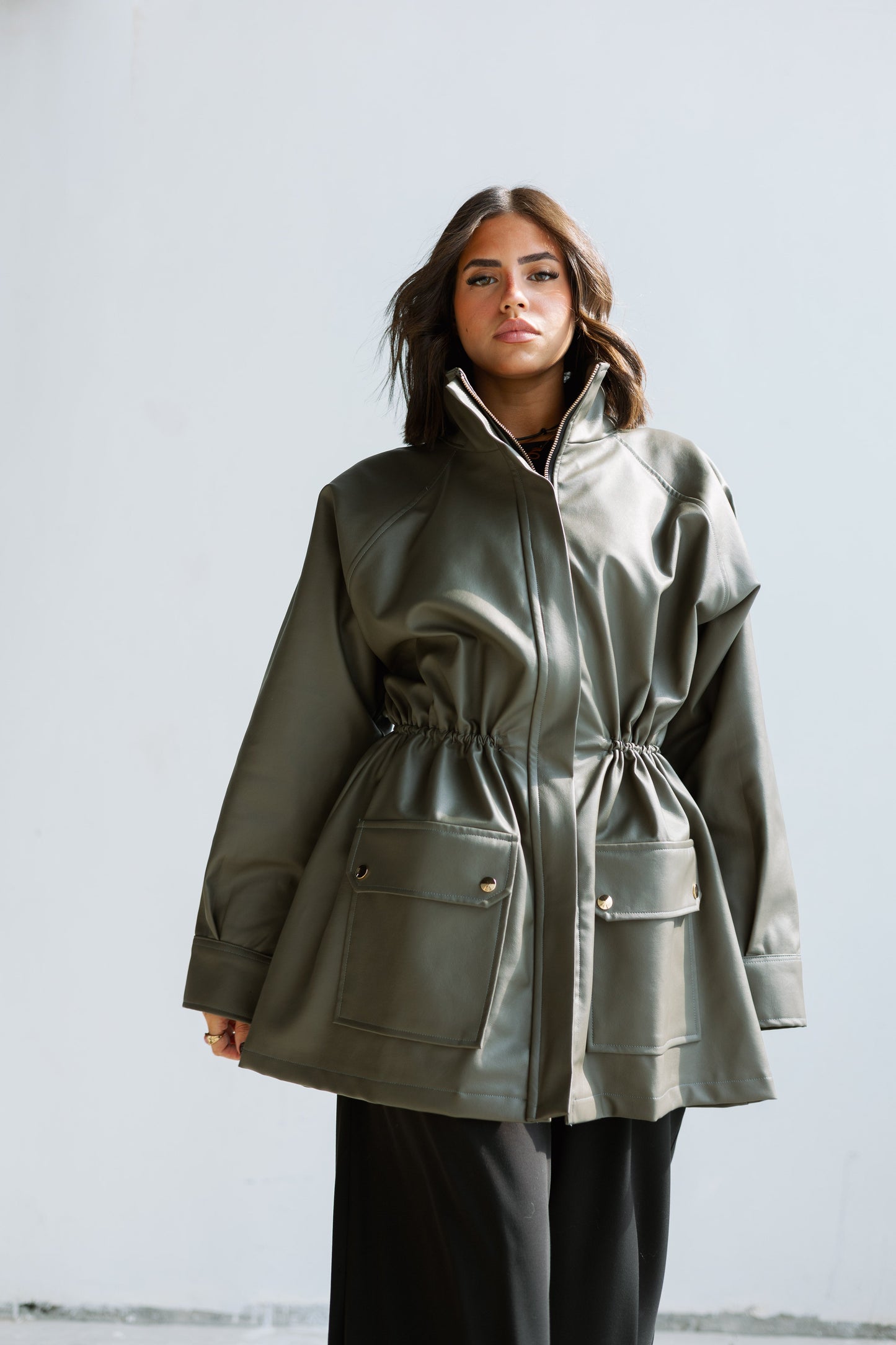 Olive safari leather jacket