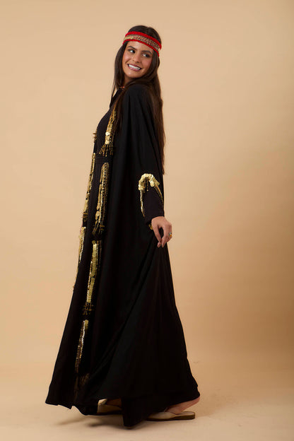 Black Handmade Golden Embelishments Kimono