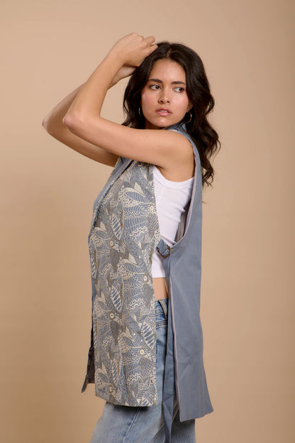Blue & White Embro Vest