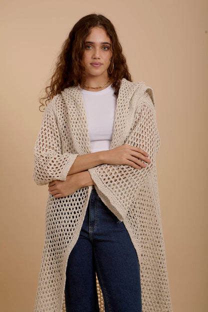 Metallic threads Crochet Jacket off-white
