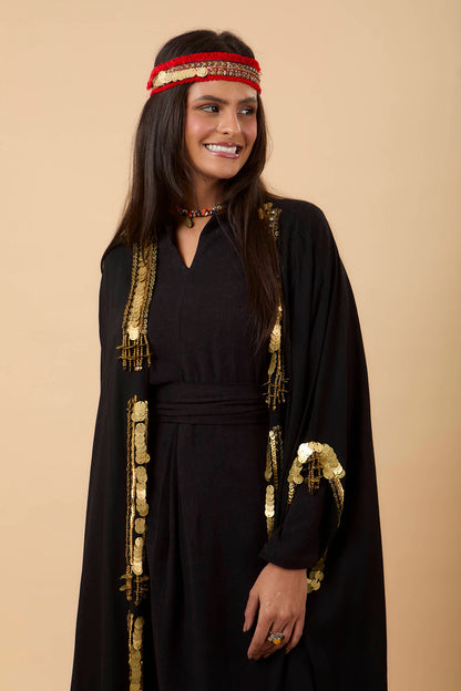 Black Handmade Golden Embelishments Kimono