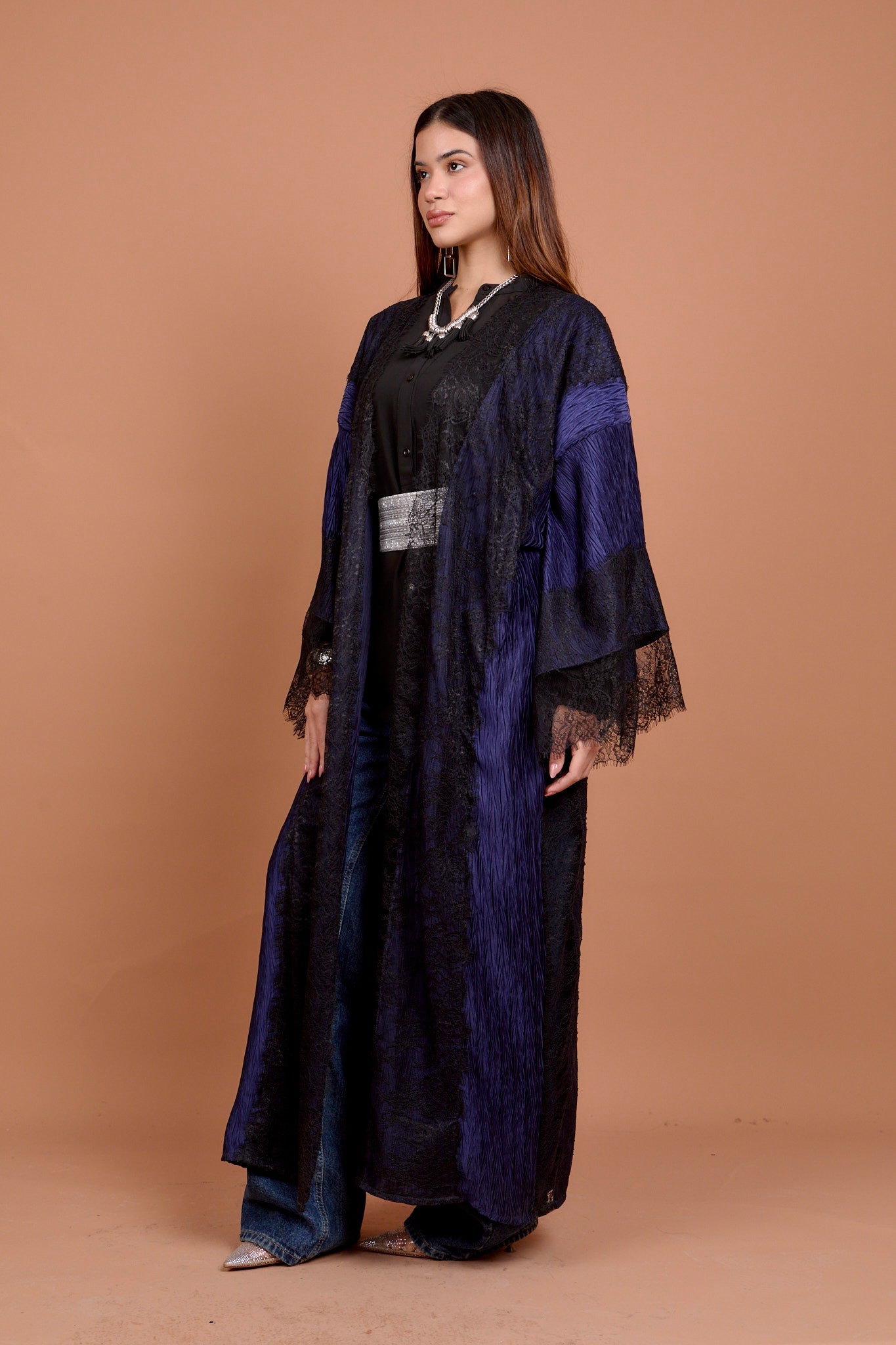 Satin & Lace Indigo Kimono