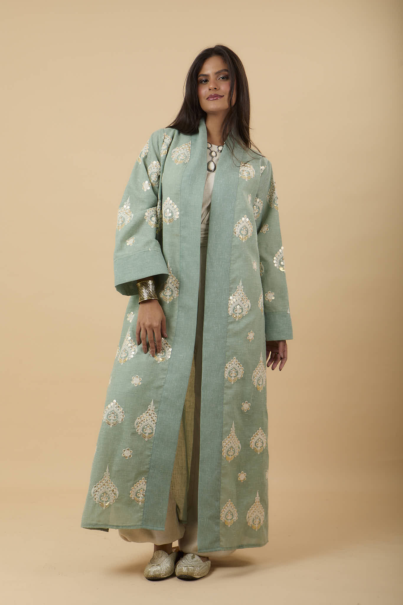 Mint Embro Applique Kaftan