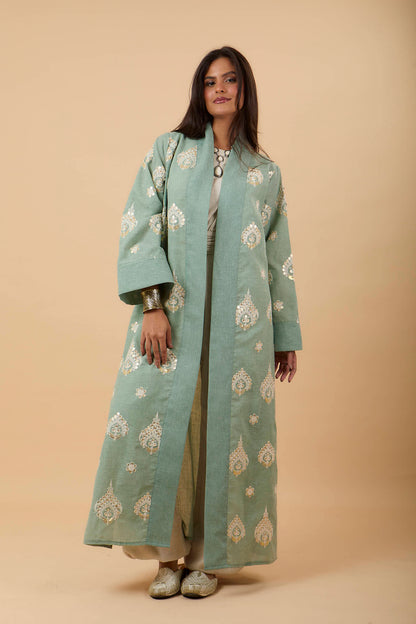 Mint Embro Applique Kaftan