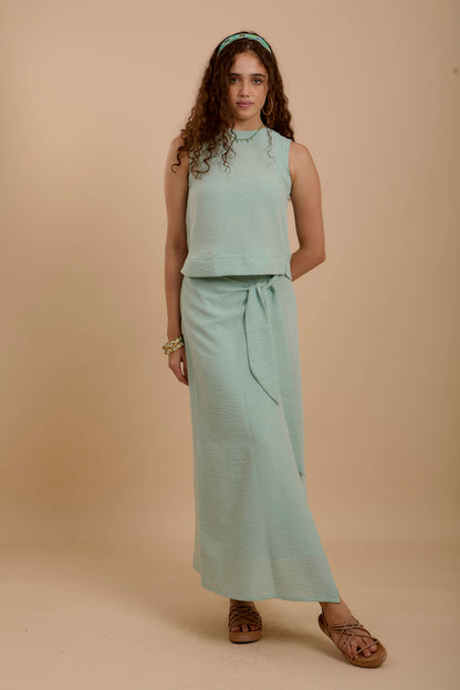 Mint Wrap Linen Skirt