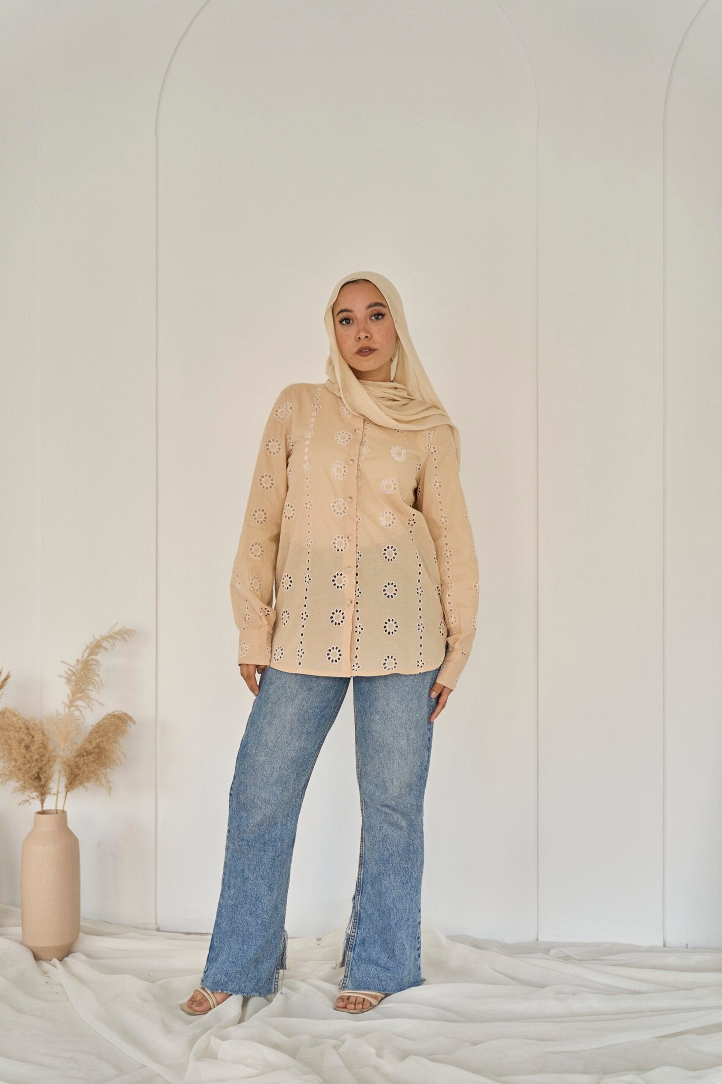 Beige flora shirt