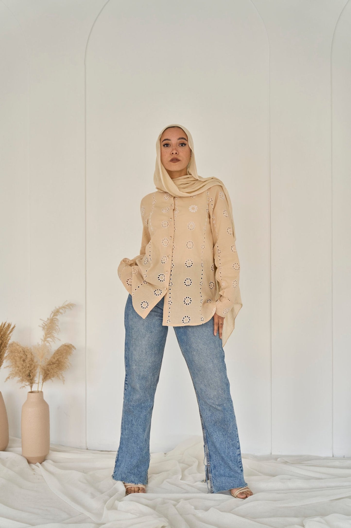 Beige flora shirt