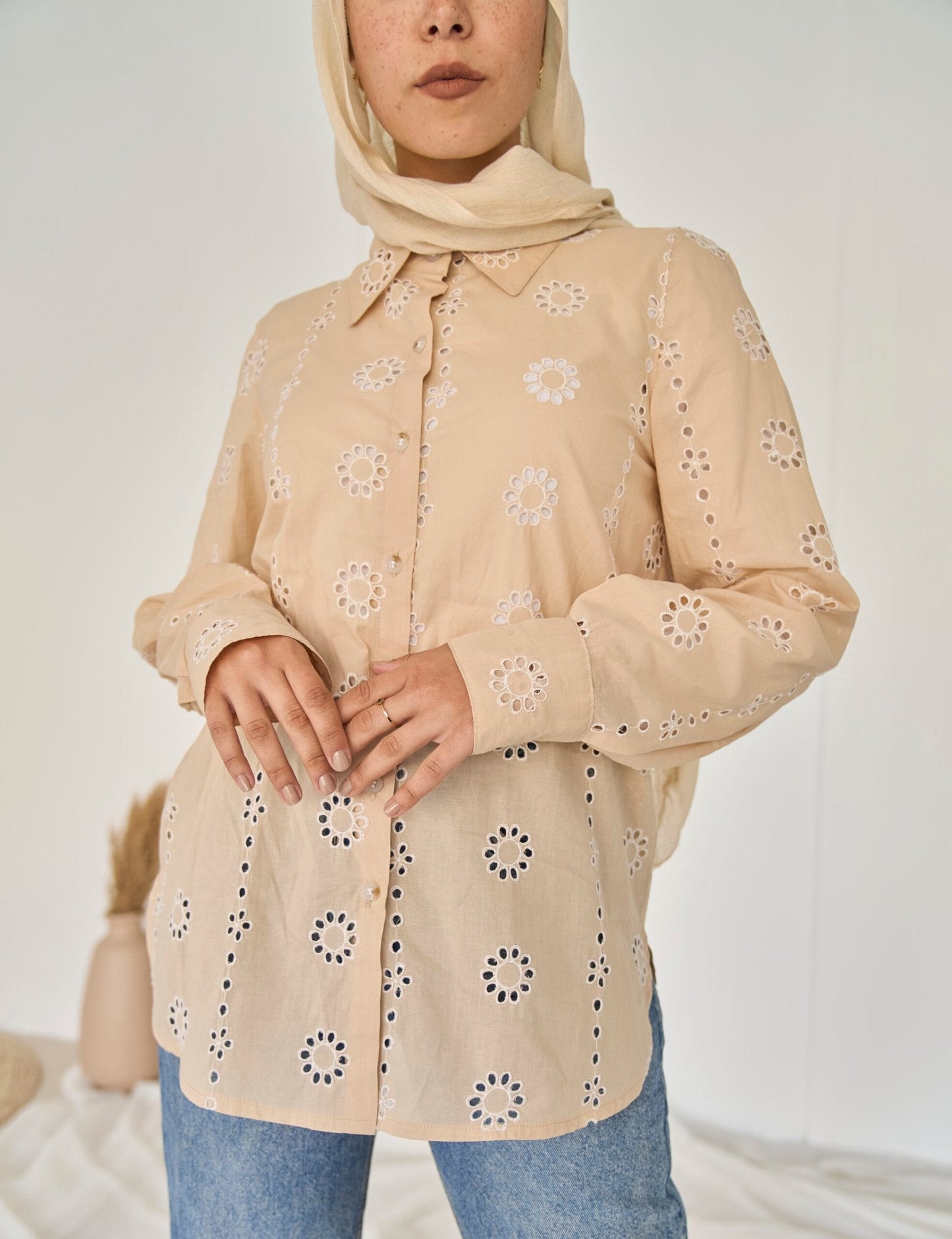 Beige flora shirt