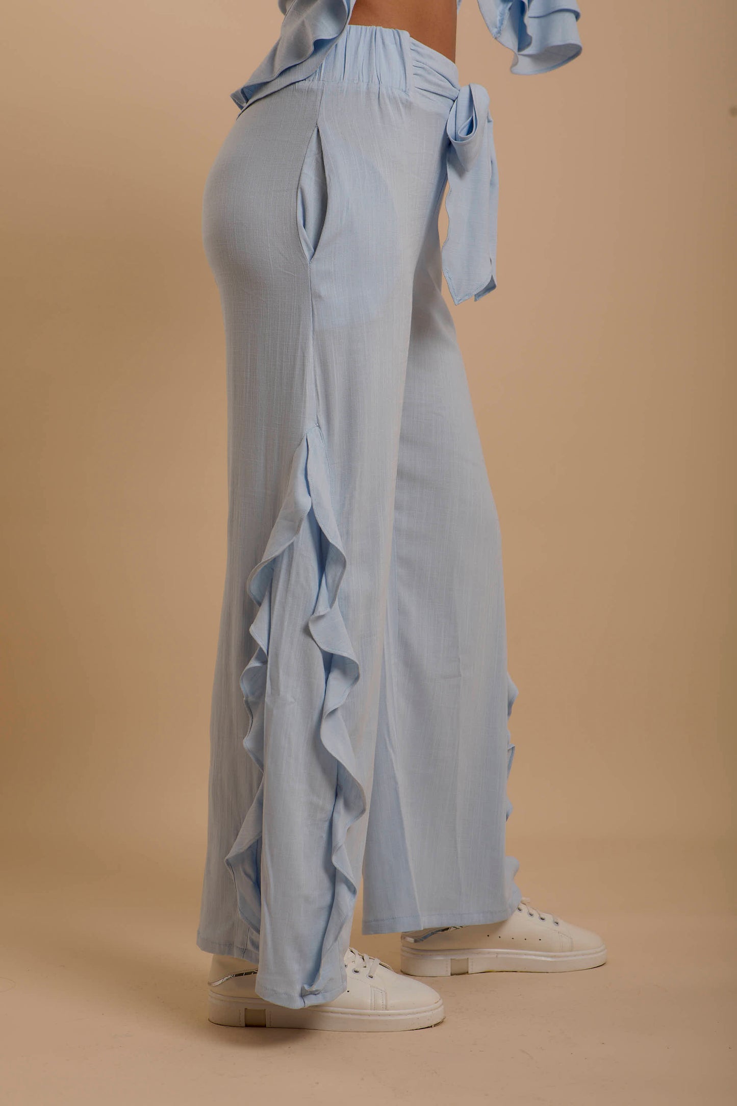 Blue side ruffles Pants