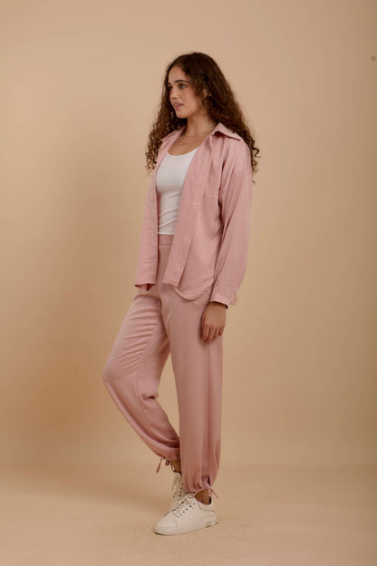 Pink Crushed satin Set