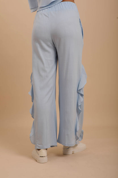 Blue side ruffles Pants