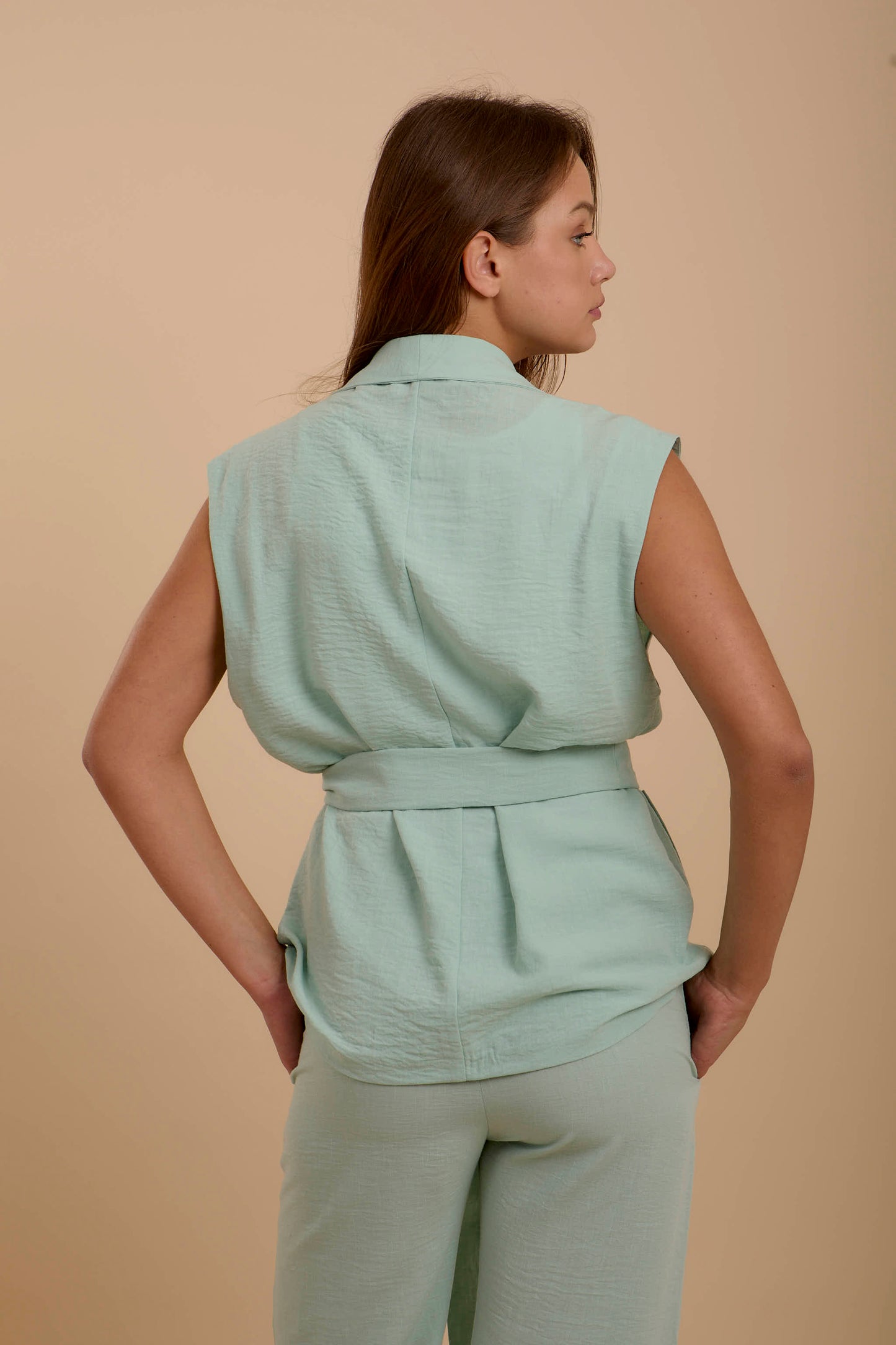 Mint Linen Long Vest