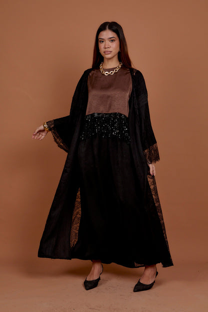Satin & Lace Black Kimono