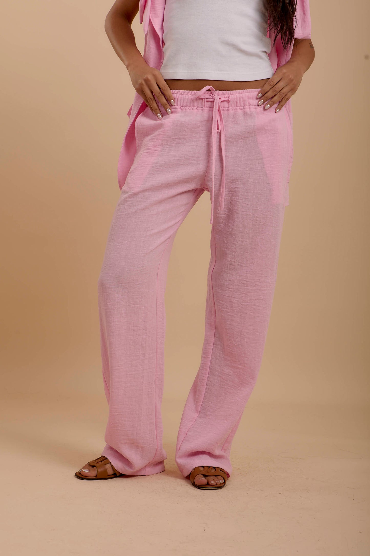 Pink Linen Loose pants