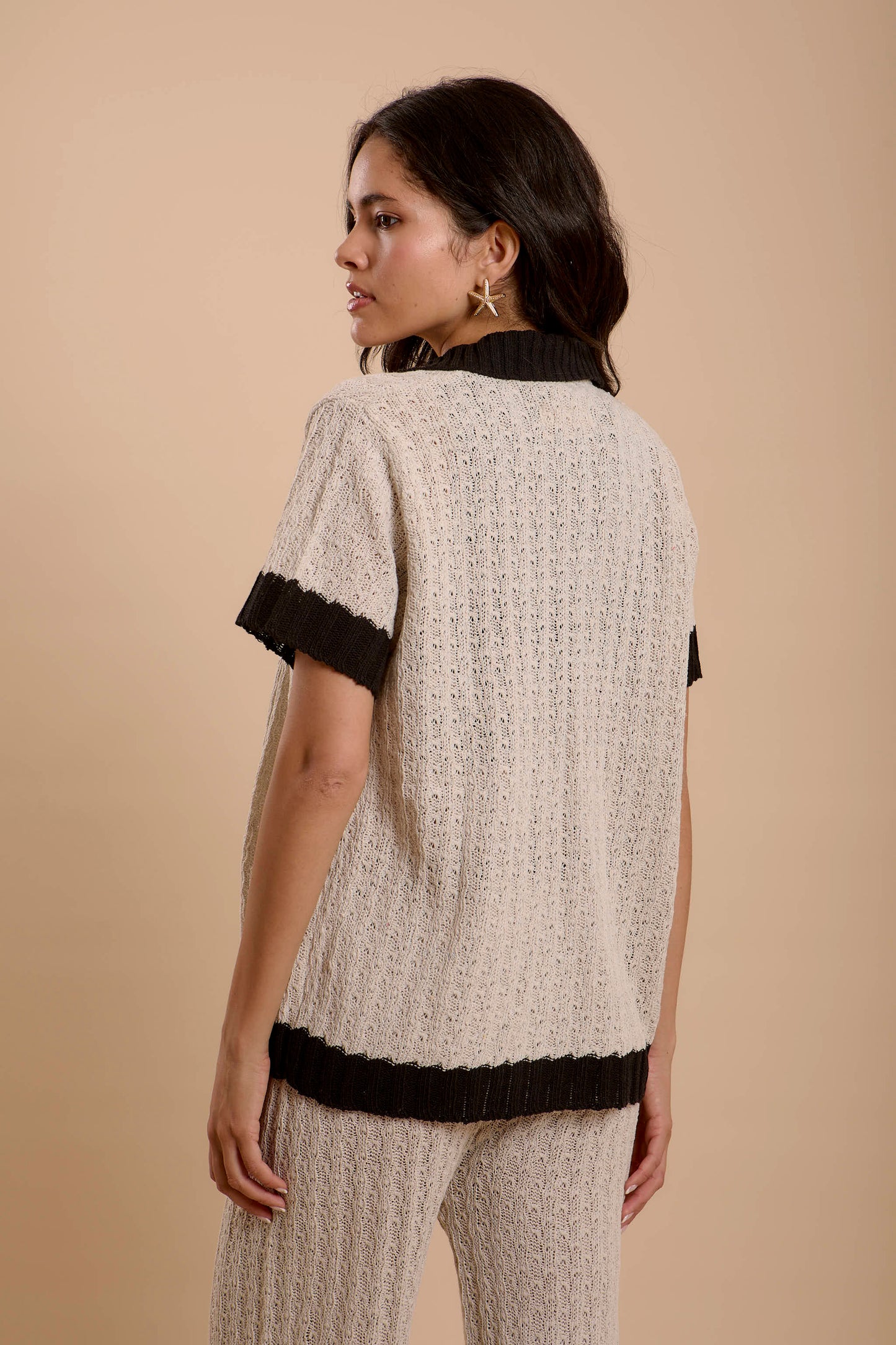 Crochet Shirt Offwhite & Black