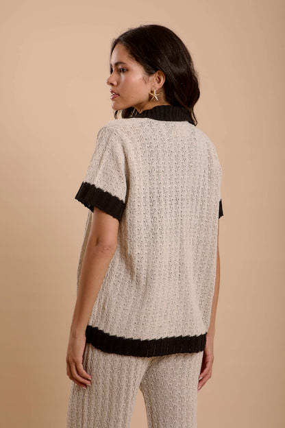 Crochet Shirt Offwhite & Black