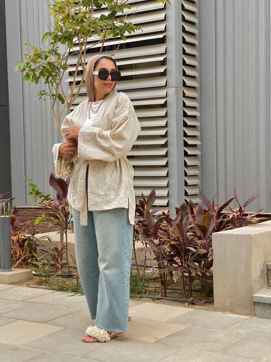 Beige Stitched Kimono