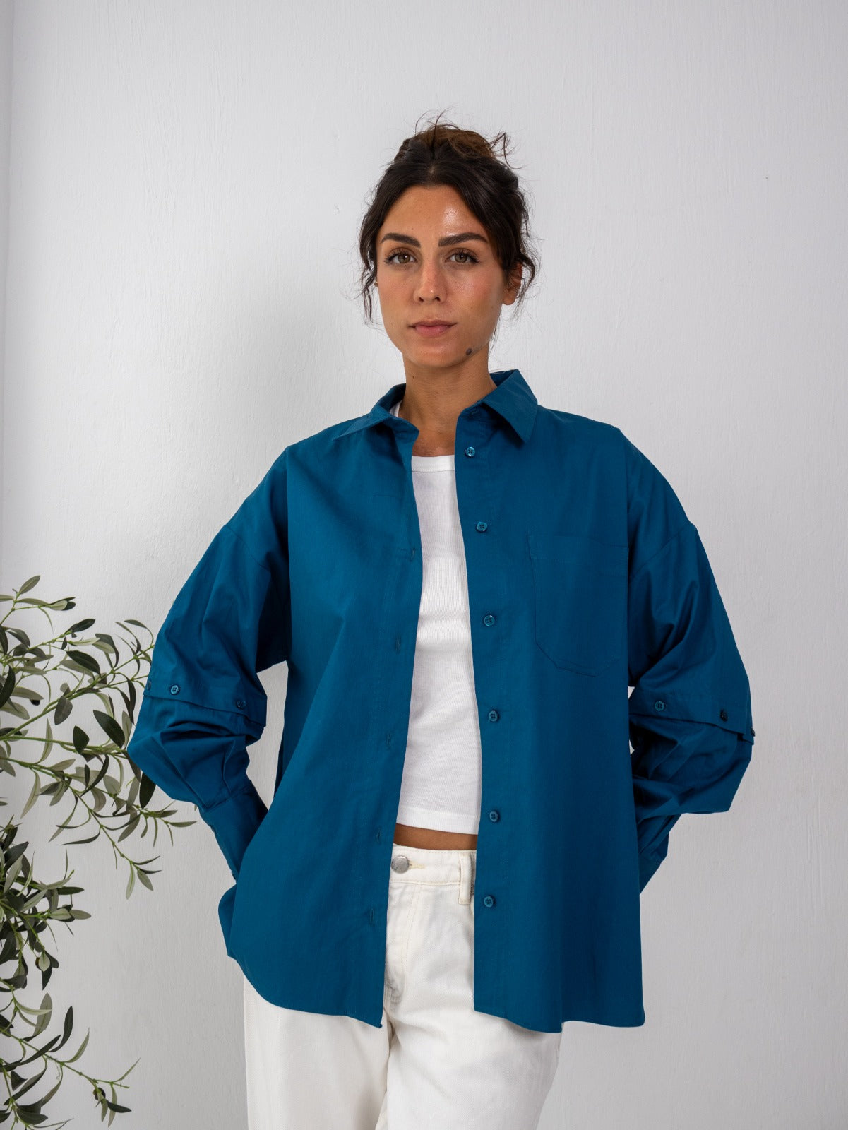 Buttoned Ease Chemise in Petroleum