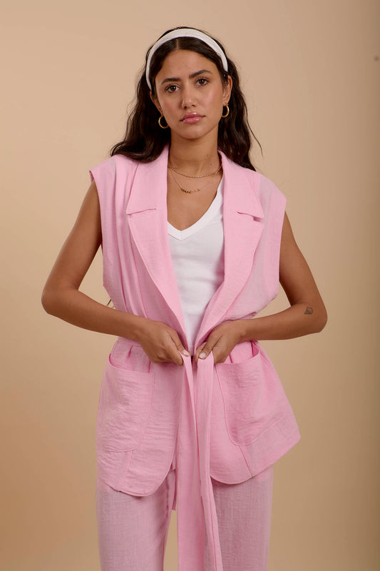 Pink Linen Long Vest