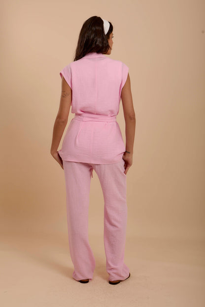Pink Linen Long Vest