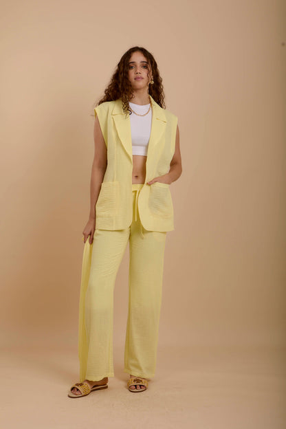 Yellow Linen Long Vest