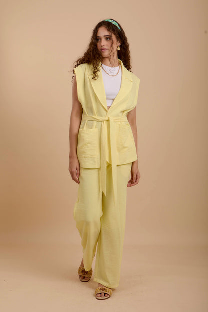 Yellow Linen Long Vest