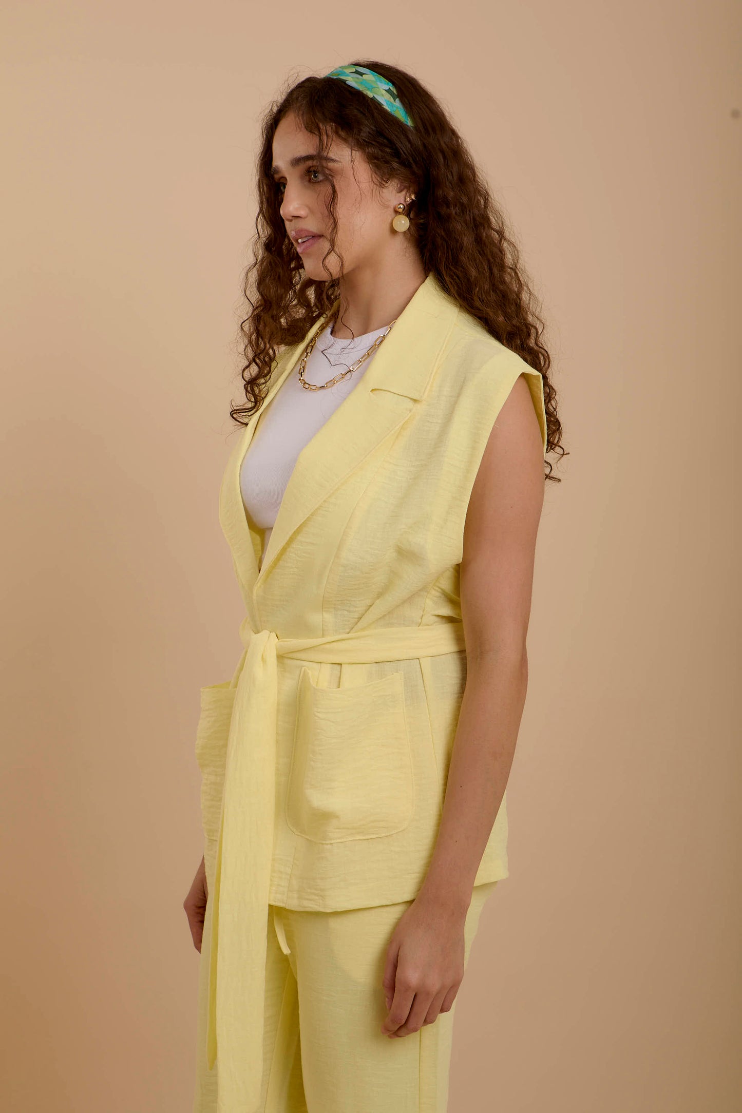 Yellow Linen Long Vest