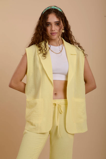 Yellow Linen Long Vest