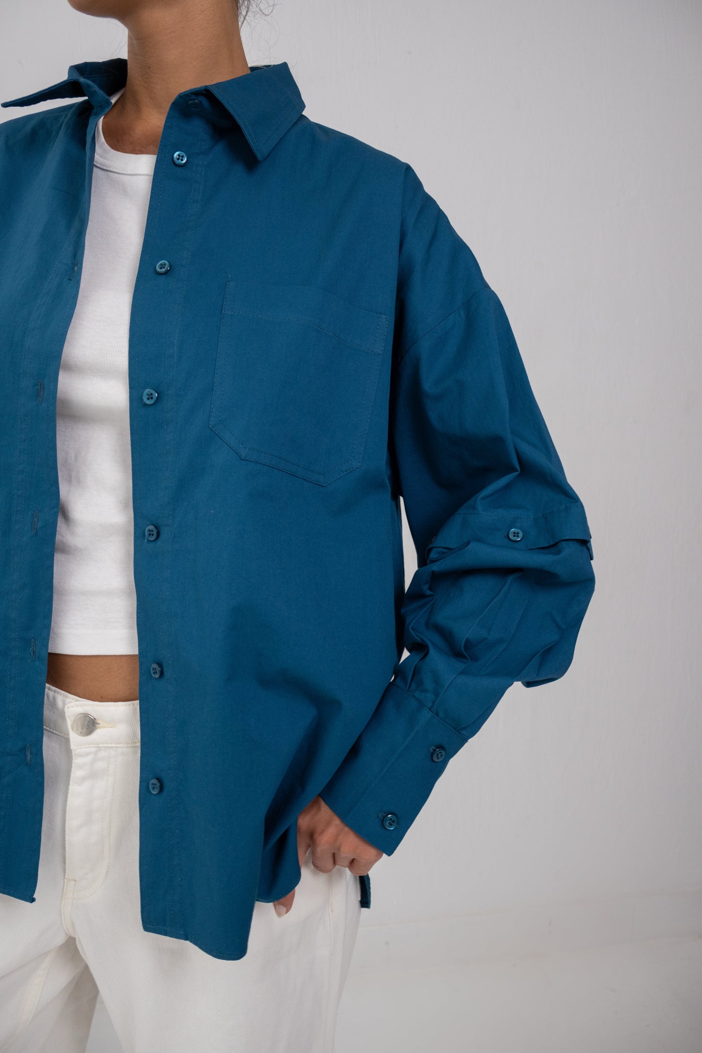 Buttoned Ease Chemise in Petroleum