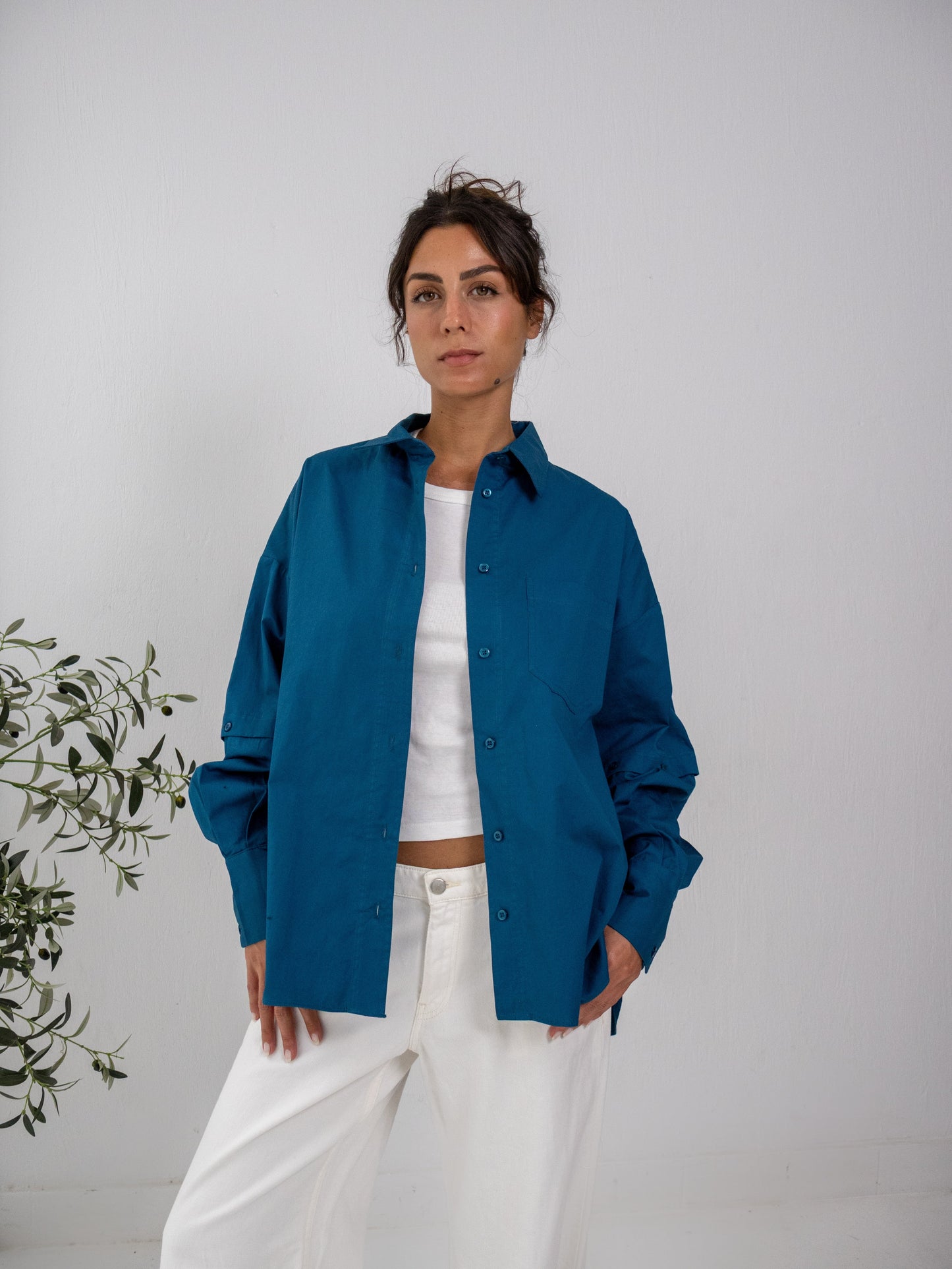 Buttoned Ease Chemise in Petroleum