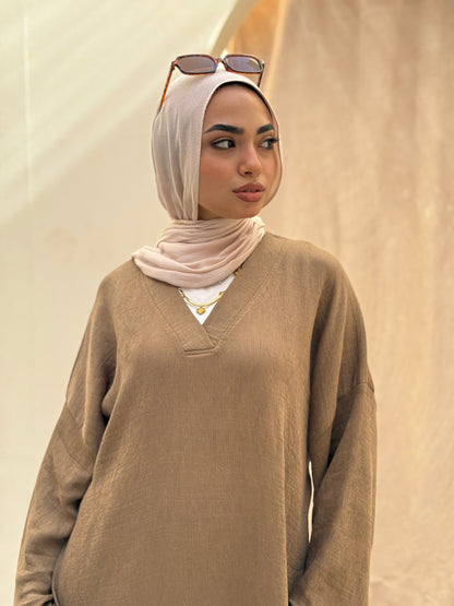 Feminine Fusion Dress In Chocolate