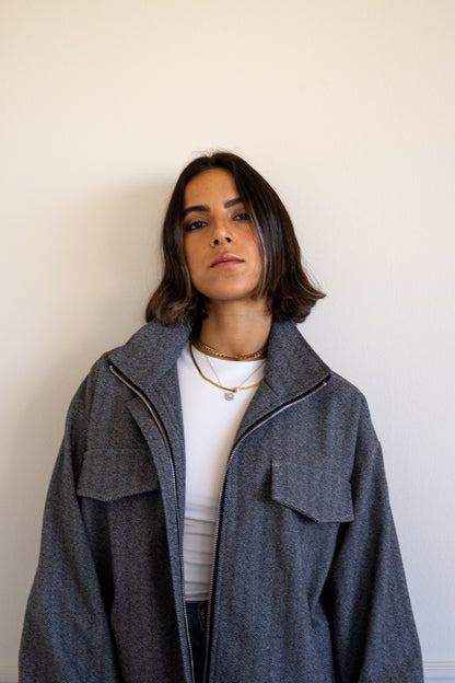 Off To The Races Bomber Jacket in Grey