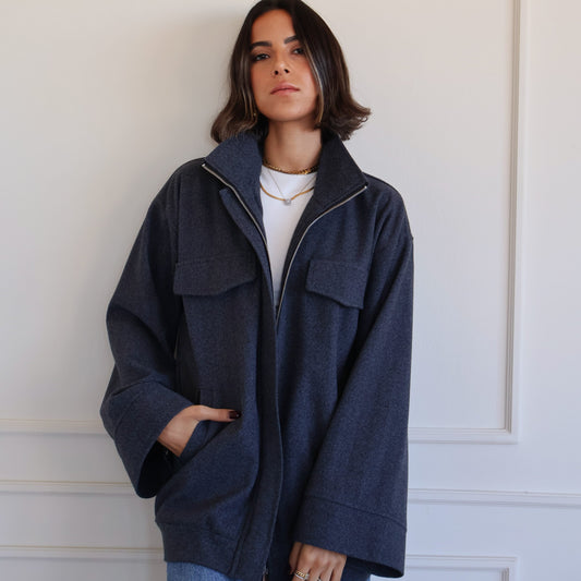 Off To The Races Bomber Jacket in Navy