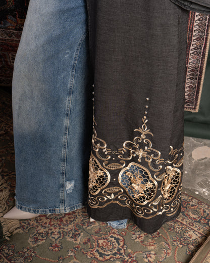 EMBRO-STUDDED DENIM KAFTAN
