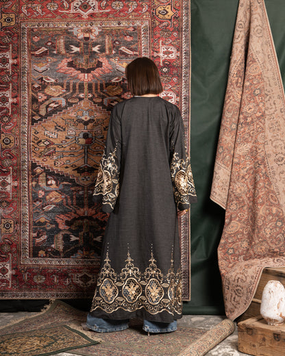 EMBRO-STUDDED DENIM KAFTAN