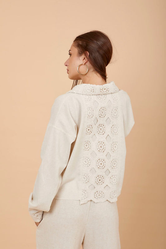 Beige Linen & Crochet Shirt