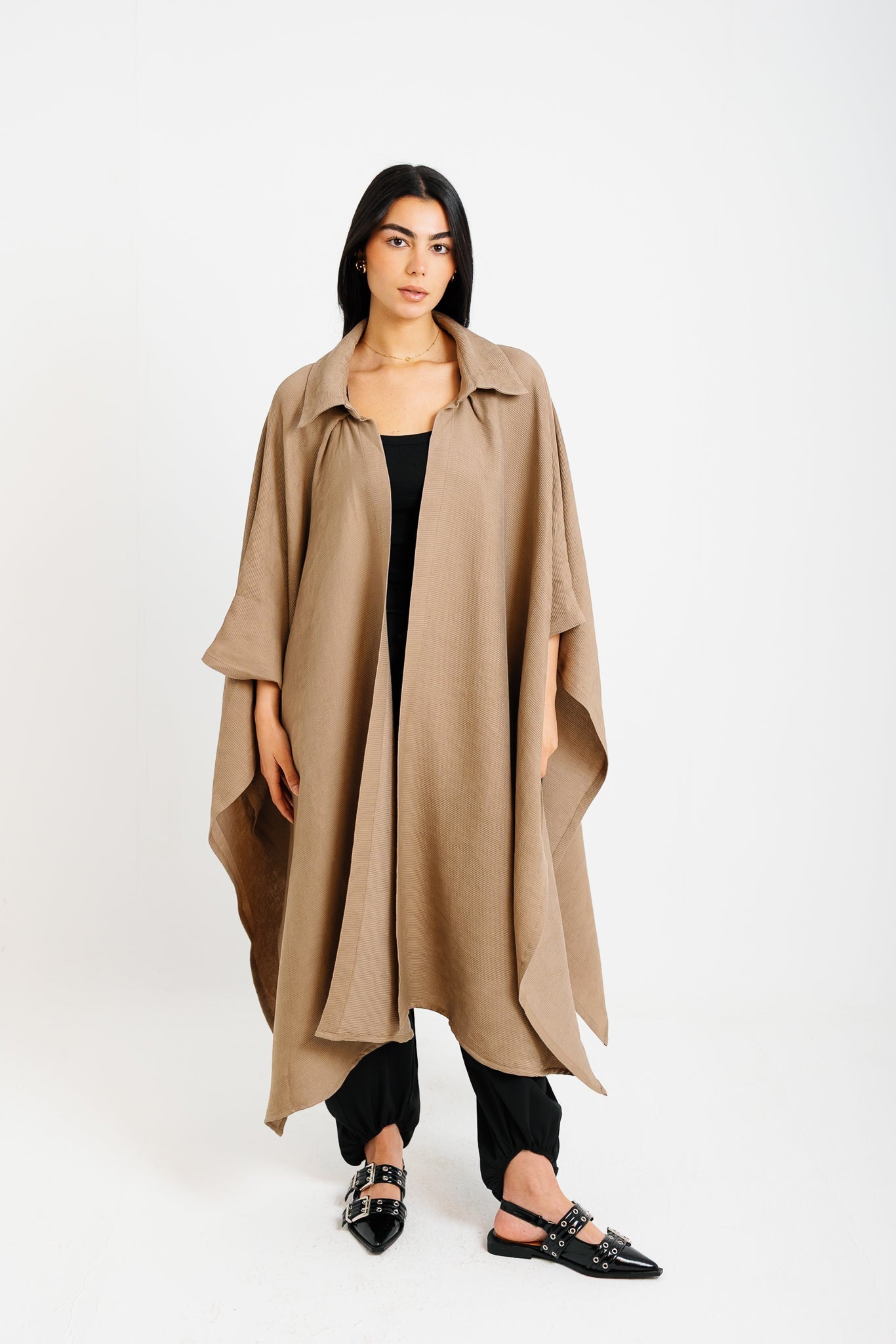 Shimmery Ribbed Kimono - Taupe