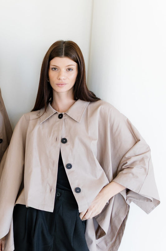 Cape Cropped Trench - Nude Beige