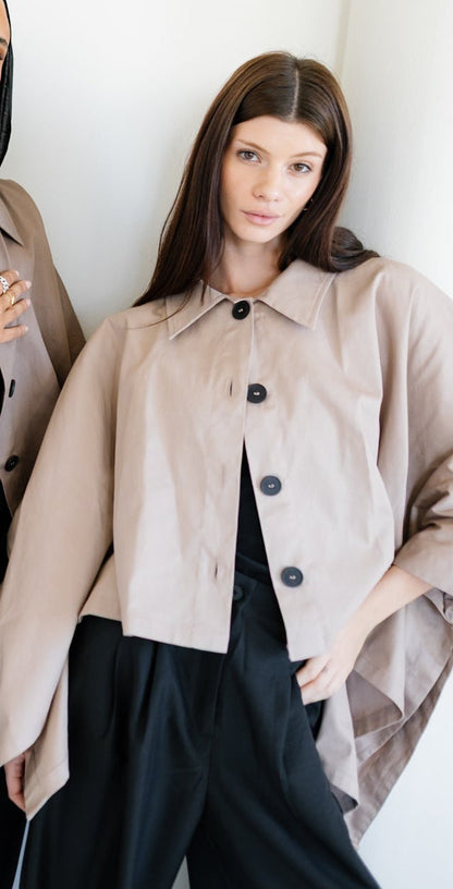 Cape Cropped Trench - Nude Beige