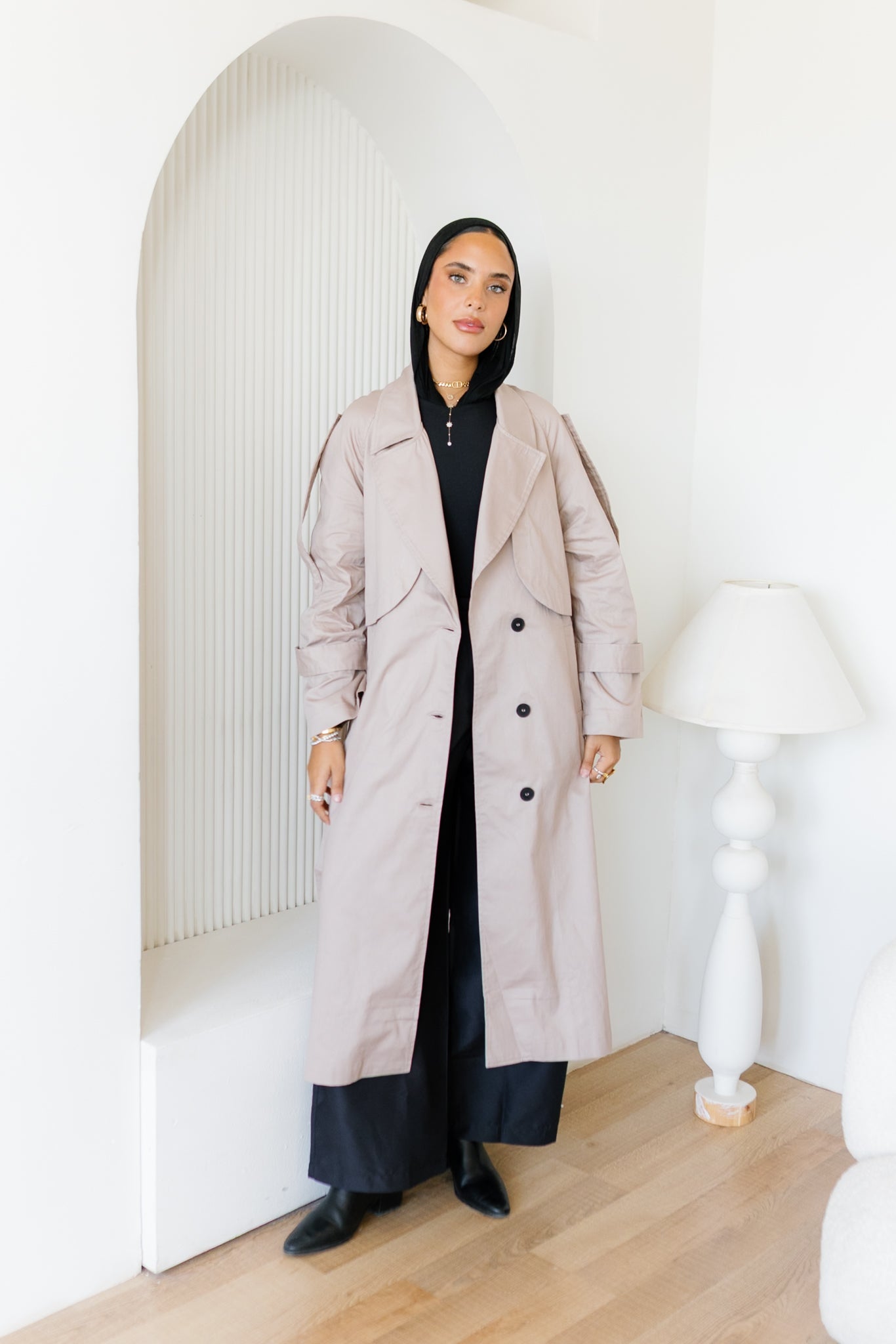 Longline Trench Coat - Nude Beige